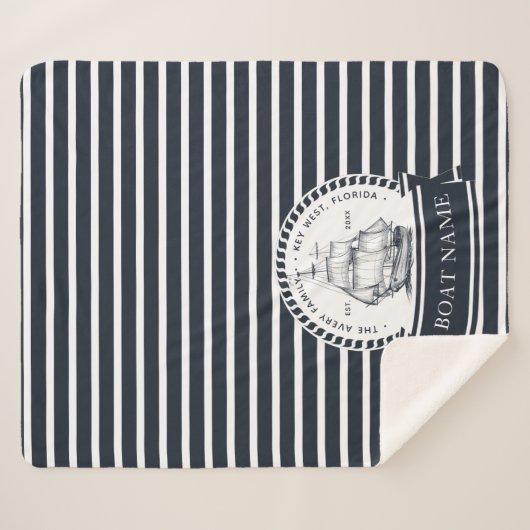 Gepersonaliseerde bootnaam Nautical Sherpa Deken (Voorkant (horizontaal))