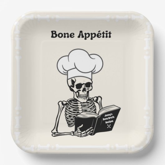 Gepersonaliseerde Borden, Bone Appétit Skeleton Ch Papieren Bordje (Voorkant)