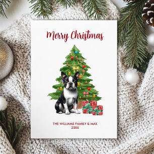 Gepersonaliseerde Boston Terrier Dog Kerstmis Feestdagenkaart