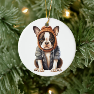 Gepersonaliseerde Boston Terrier Hondenkunst Keramisch Ornament