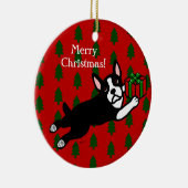 Gepersonaliseerde Boston Terrier Kerstmis Keramisch Ornament (Rechts)