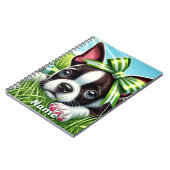 Gepersonaliseerde Boston Terrier-puppy met groene  Notitieboek (Linkerzijde)