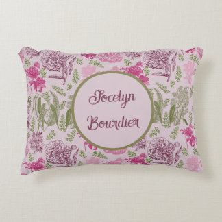 Gepersonaliseerde Botanische Roze Pioen Eucalyptus Accent Kussen