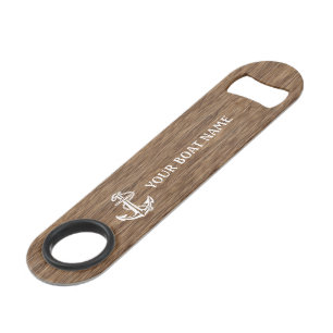 Gepersonaliseerde botnaam Anchor Wood Grain Patter Speed Flessenopener