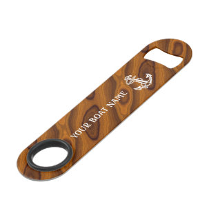 Gepersonaliseerde botnaam Anchor Wood Grain Patter Speed Flessenopener