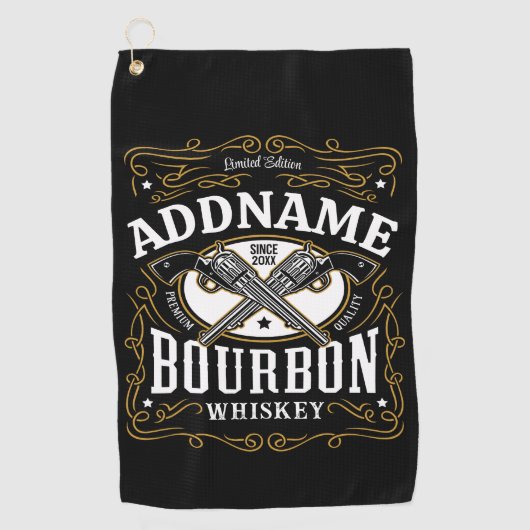 Gepersonaliseerde Bourbon Pistolen Whiskey Label Golfhanddoek (Voorkant)