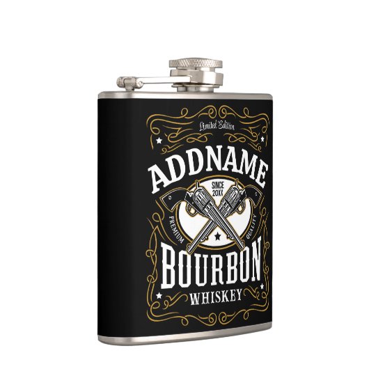 Gepersonaliseerde Bourbon Pistolen Whiskey Label Heupfles (Rechts)