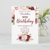 Gepersonaliseerde Bourgogne Floral Birthday Kaart (Staand voorkant)