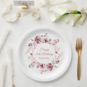 Gepersonaliseerde Bourgogne Roze Bloemen 30e Verja Papieren Bordje