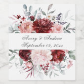 Gepersonaliseerde Bourgondische roze bruiloft Wijn Etiket (Enkel label)