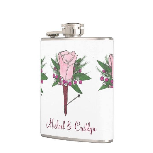 Gepersonaliseerde Boutonniere Roze Ruwweddenschap  Heupfles (Links)
