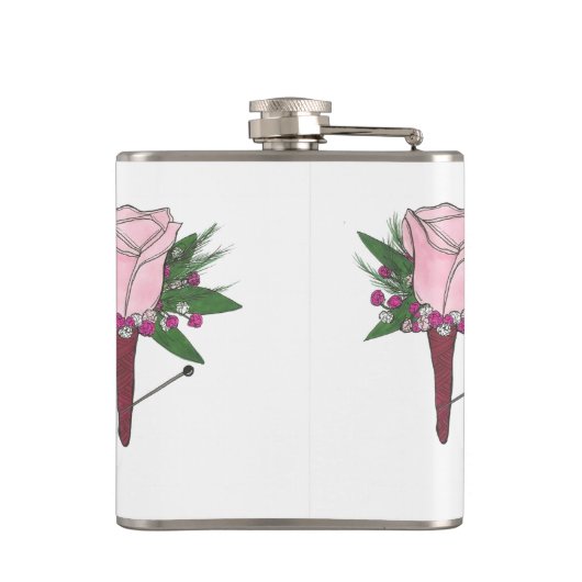 Gepersonaliseerde Boutonniere Roze Ruwweddenschap  Heupfles (Achterkant)