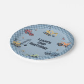 Gepersonaliseerde Bouw Truck Verjaardagsfeest Plan Papieren Bordje (Gekanteld)