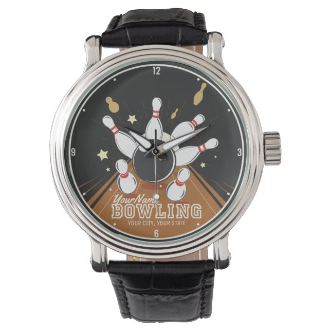 Gepersonaliseerde Bowler Strike Bowling Lanes Ball Horloge (Voorkant)