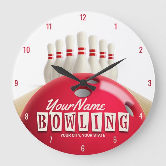 Gepersonaliseerde Bowling Ball Lanes Pins Retro Le Grote Klok (Voorkant)