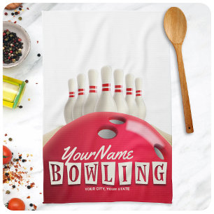 Gepersonaliseerde Bowling Ball Lanes Pins Retro Le Theedoek