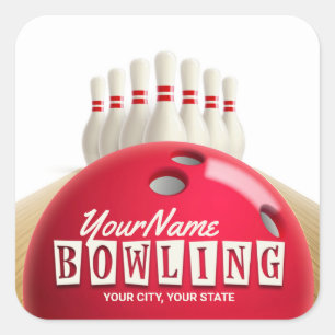 Gepersonaliseerde Bowling Ball Lanes Pins Retro Le Vierkante Sticker