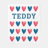 Gepersonaliseerde Boy Blue Red Hearts Valentijnsda Fleece Deken (Voorkant)