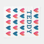 Gepersonaliseerde Boy Blue Red Hearts Valentijnsda Fleece Deken (Voorkant (Horizontaal))