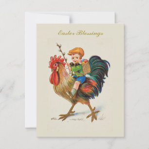 Gepersonaliseerde Boy Riding Rooster Easter Egg Hu Feestdagenkaart