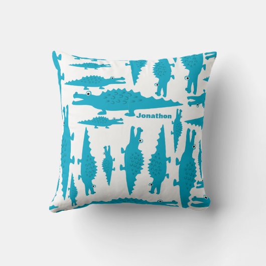 Gepersonaliseerde Boy's Room Blue Aqua Alligator Kussen (Achterkant)