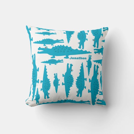 Gepersonaliseerde Boy's Room Blue Aqua Alligator Kussen (Voorkant)