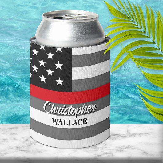 Gepersonaliseerde Brandweerman Dunne Rode Lijn Cus Blikjeskoeler