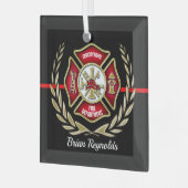 Gepersonaliseerde brandweerman kerstboomornament m glas ornament (Voorkant links)