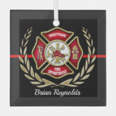 Gepersonaliseerde brandweerman kerstboomornament m glas ornament (Voorkant)