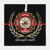 Gepersonaliseerde brandweerman kerstboomornament m glas ornament (Achterkant)