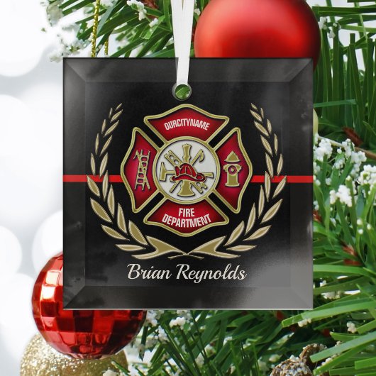 Gepersonaliseerde brandweerman kerstboomornament m glas ornament