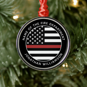 Gepersonaliseerde brandweerman Thin Red Line USA v Metalen Ornament