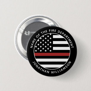Gepersonaliseerde brandweerman Thin Red Line USA v Ronde Button 5,7 Cm