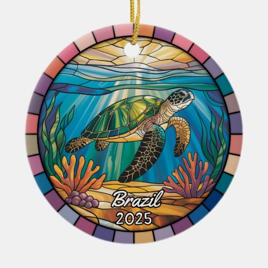 Gepersonaliseerde Brazilië Ornament, Zee Schildpad Keramisch Ornament (Voorkant)