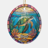 Gepersonaliseerde Brazilië Ornament, Zee Schildpad Keramisch Ornament (Links)