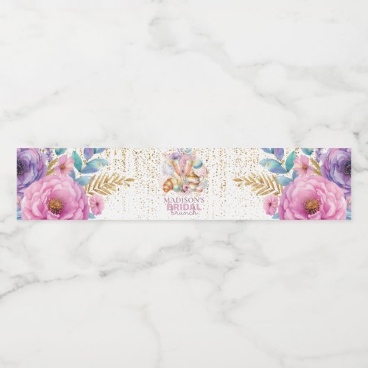 Gepersonaliseerde Bridal Brunch Roze Gouden Glitte Waterfles Etiket (Enkel label)