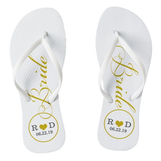 Gepersonaliseerde bridal (goud) teenslippers (Voetbed)
