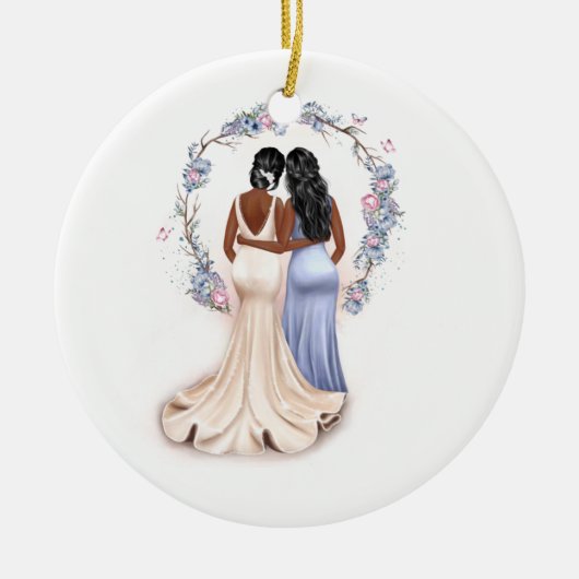 Gepersonaliseerde bride- en bridesmaïde kerstversi keramisch ornament (Voorkant)