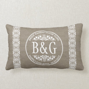 Gepersonaliseerde bride&Groom Burlap&Lace Kussen