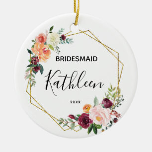 Gepersonaliseerde Bridesmaid Floral Gift Keramisch Ornament