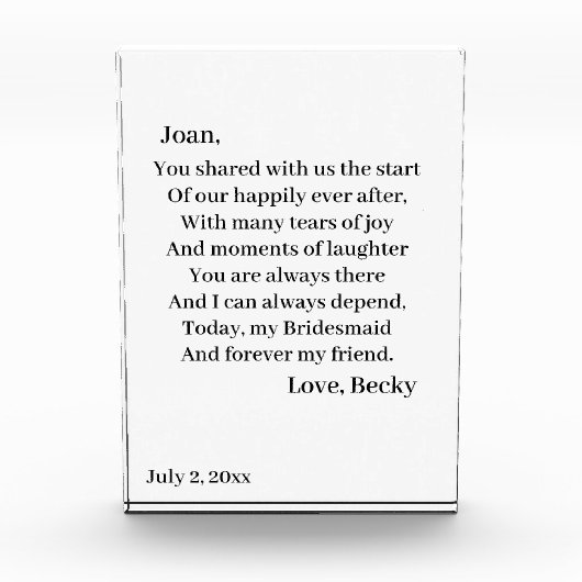 Gepersonaliseerde Bridesmaid Fotoblokken (Voorkant)