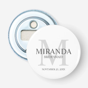 Gepersonaliseerde bridesmaïd's monogram en naam button flesopener