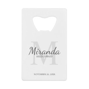 Gepersonaliseerde bridesmaïd's monogram en naam kredietkaart flessenopener