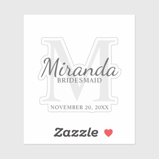 Gepersonaliseerde bridesmaïd's monogram en naam sticker (Vel)