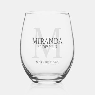 Gepersonaliseerde bridesmaïd's monogram en naam wijnglas zonder voet
