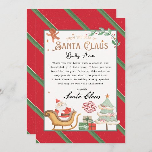 Gepersonaliseerde brief van Santa Printable Kaart (Voorkant / Achterkant)