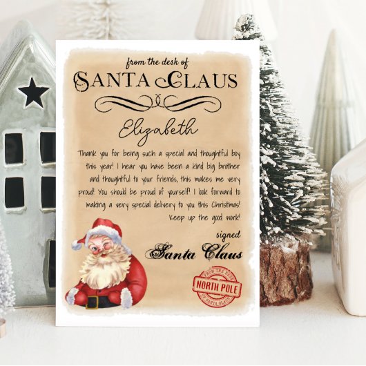 Gepersonaliseerde brief van Santa Printable Kaart