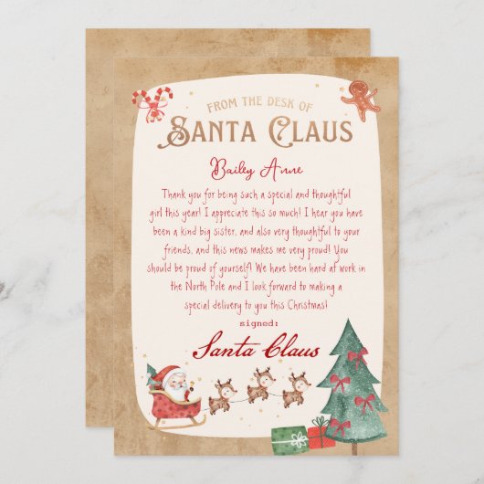 Gepersonaliseerde brief van Santa Printable Kaart (Voorkant / Achterkant)