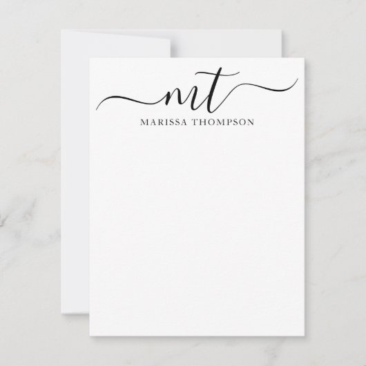 Gepersonaliseerde briefpapier Modern Script Monogr Notitiekaartje (Voorkant)