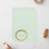 Gepersonaliseerde briefpapier Pastelmunt Groen Gou Notitiekaartje (Voorkant / Achterkant in situ)